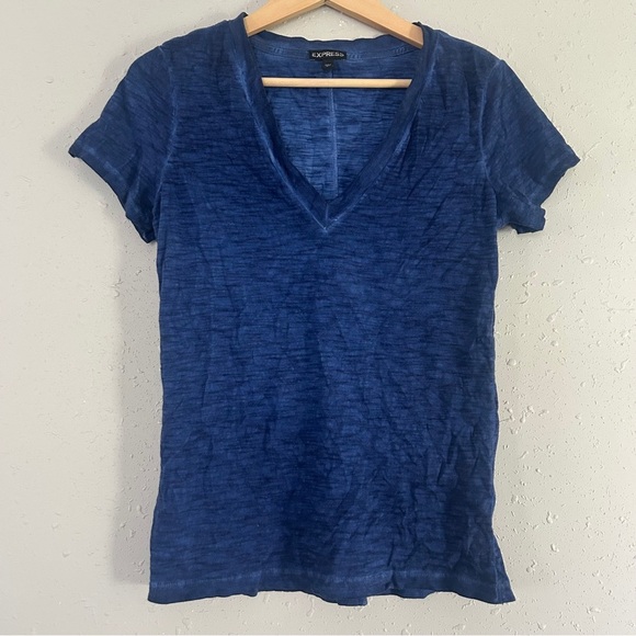 Express Blue Fitted V-Neck Short Sleeve Tee Casual Summer Comfy Small - Picture 1 of 6